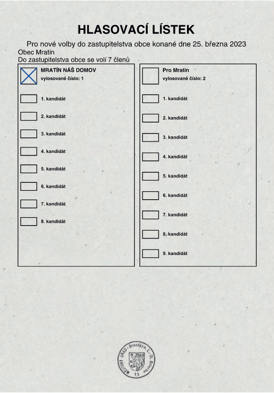 Hlasovací lístek - volím pouze jednu stranu